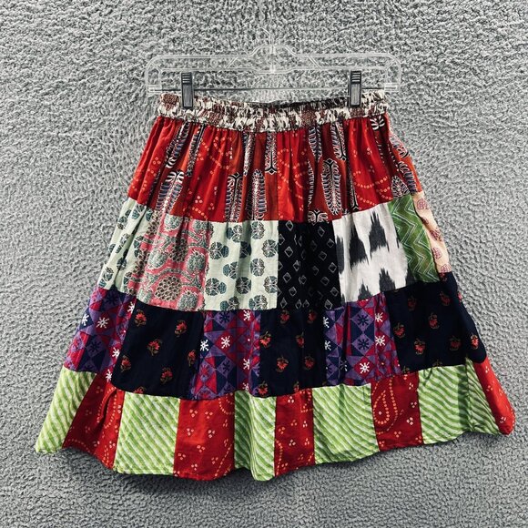 Ashley Taylor Patchwork Skirt Womens One‎ Size Red Boho Hippie Drawstring Cotton - Picture 3 of 10